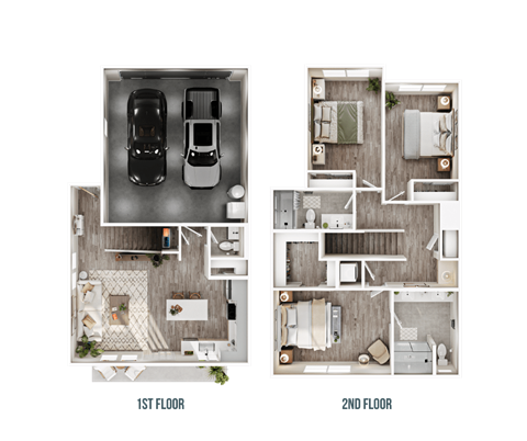 Floor plan for 3 beds, 2.5 baths, 1421 sqft